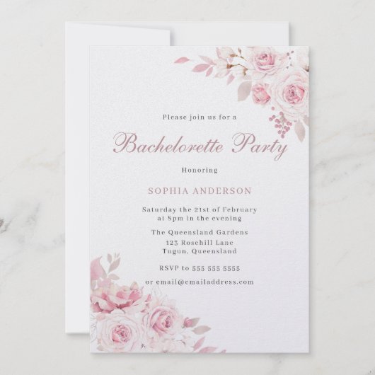 Gentle Blush Elegant Flowers Bachelorette Party Kaart (Voorkant)