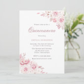 Gentle Blush Elegant Flowers Quinceanera Party Kaart (Staand voorkant)