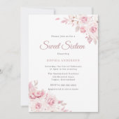 Gentle Blush Elegant Flowers Sweet 16 Party Kaart (Voorkant)