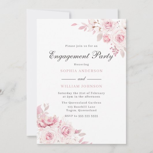 Gentle Blush Elegant Waterverf Engagement Party Kaart (Voorkant)