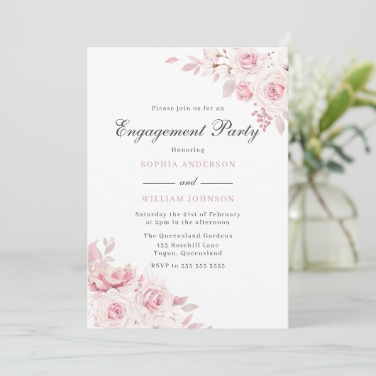 Gentle Blush Elegant Waterverf Engagement Party Kaart (Staand voorkant)