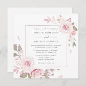 Gentle Blush Floral Lijst Wreath Wedding Kaart (Voorkant / Achterkant)