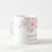 Gentle Blush Pink Floral 100th Birthday Party Gift Koffiemok (Voorkant links)