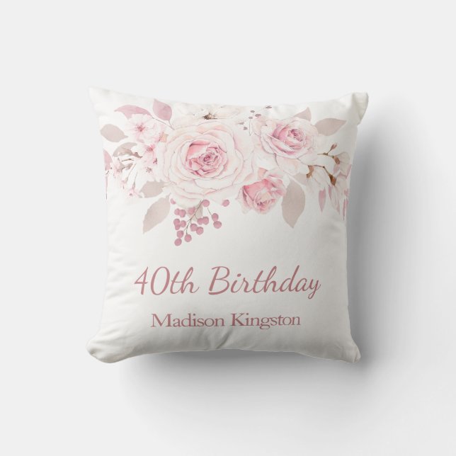 Gentle Blush Pink Floral 40th Birthday Party Gift Kussen (Voorkant)
