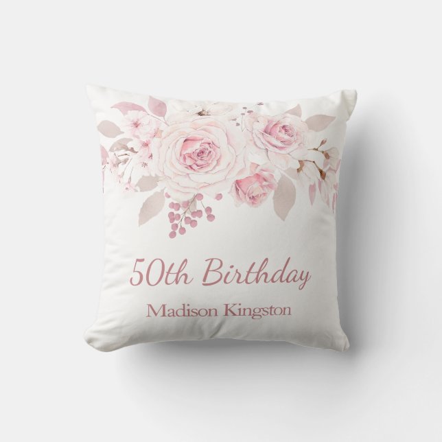 Gentle Blush Pink Floral 50th Birthday Party Gift Kussen (Voorkant)