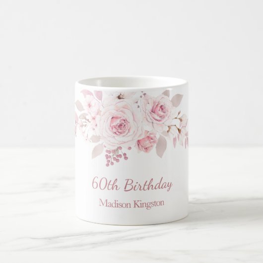 Gentle Blush Pink Floral 60th Birthday Party Gift Koffiemok (Center)