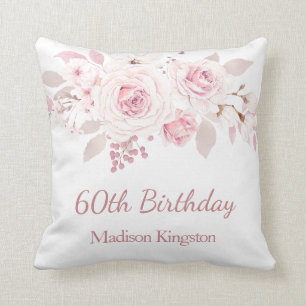 Gentle Blush Pink Floral 60th Birthday Party Gift Kussen