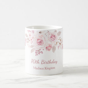 Gentle Blush Pink Floral 70th Birthday Party Gift Koffiemok