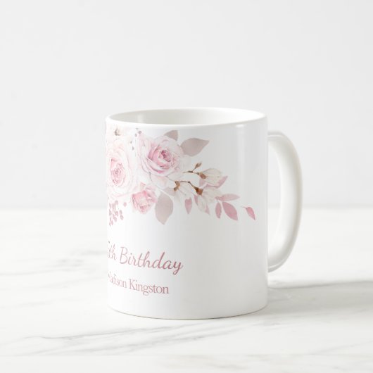 Gentle Blush Pink Floral 95th Birthday Party Gift Koffiemok (Voorkant rechts)