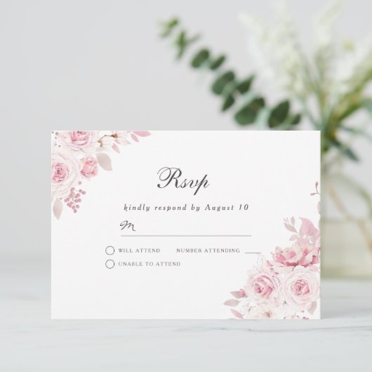 Gentle Blush Pink Wedding of any event RSVP Kaartje (Staand voorkant)