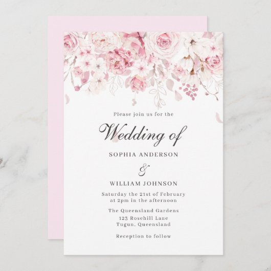 Gentle Blush Roses Elegant Floral Wedding Kaart (Voorkant / Achterkant)