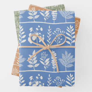 Gentle Botanic Rhythm XL blue orange green florals Inpakpapier Vel