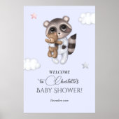 Gentle Boy Raccoon Blue Baby shower Welkom Poster (Voorkant)
