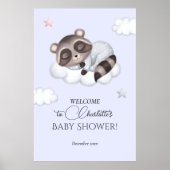 Gentle Boy Raccoon Blue Baby shower Welkom Poster (Voorkant)