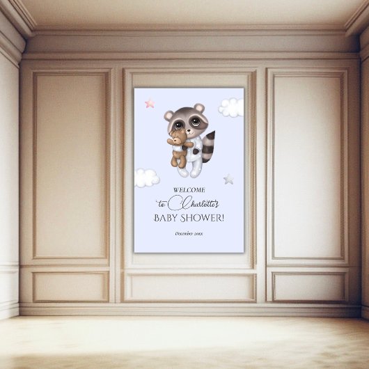Gentle Boy Raccoon Blue Baby shower Welkom Poster