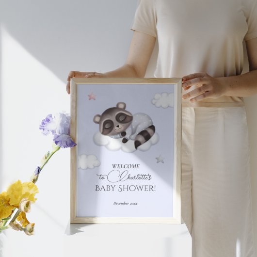 Gentle Boy Raccoon Blue Baby shower Welkom Poster
