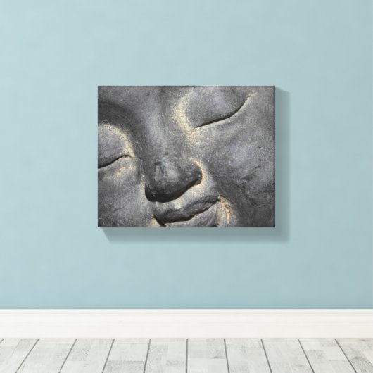 Gentle Buddha Face Stone Sculpture Canvas Afdruk (Insitu (Houten vloer))