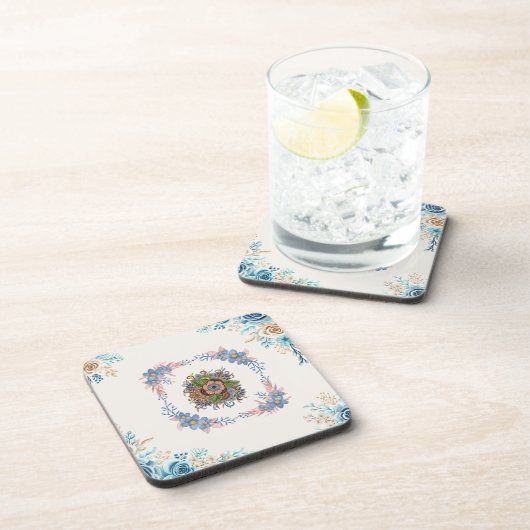 Gentle Calm – Teal Watercolor Floral Art Bier Onderzetter (Rechterzijde)