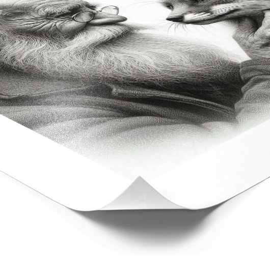 Gentle Companions: Oude Man en Fox Wall Art Foto Afdruk (Hoek)