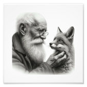Gentle Companions: Oude Man en Fox Wall Art Foto Afdruk (Voorkant)