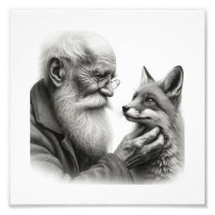 Gentle Companions: Oude Man en Fox Wall Art Foto Afdruk