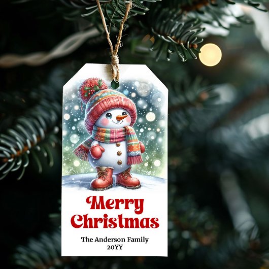 Gentle Editable Christmas Snowman Kids Gift Tag   Cadeaulabel