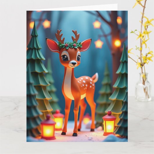 Gentle Fawn in het kerstlandschap van Snowy Woodla Kaart (Gele Bloem)