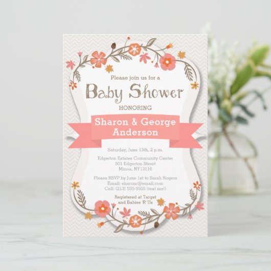 Gentle Floral Modern Baby shower Invitation Kaart (Staand voorkant)