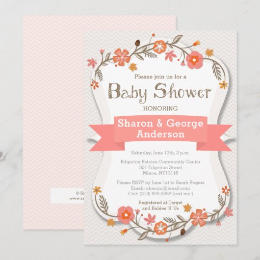 Gentle Floral Modern Baby shower Invitation Kaart (Voorkant / Achterkant)