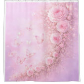 Gentle Floral Pattern – Soft Pink Roses with Soft  Douchegordijn (Voorkant)
