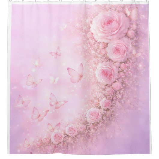 Gentle Floral Pattern – Soft Pink Roses with Soft  Douchegordijn (Voorkant)