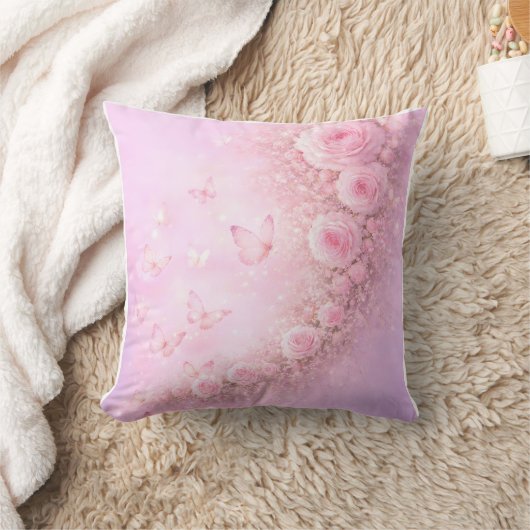 Gentle Floral Pattern – Soft Pink Roses with Soft  Kussen (Deken)