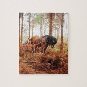 Gentle Giant - Draft Horse Hauling Logs in Forest Legpuzzel