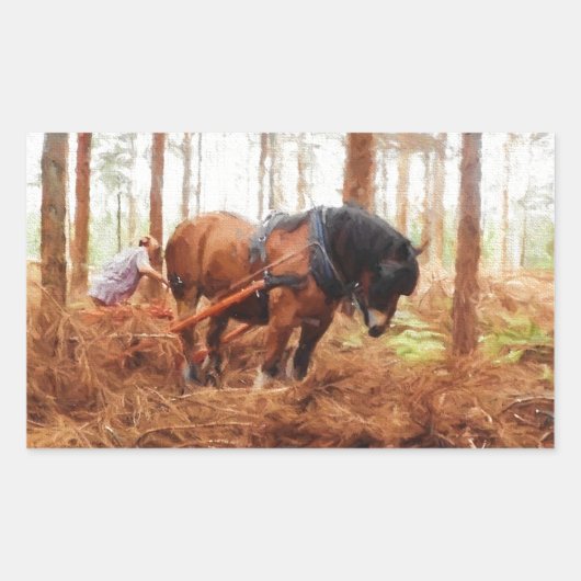 Gentle Giant - Draft Horse Hauling Logs in Forest Rechthoekige Sticker (Voorkant)