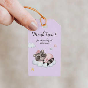 Gentle Girl Raccoon Lila Baby shower Dank u wel Cadeaulabel