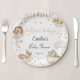 Gentle Gold Dreamy Woodland Creatures Baby shower Papieren Bordje