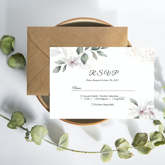 Gentle Greenery Waterverf Leaf & Flower | Goud Uitnodiging Briefkaart