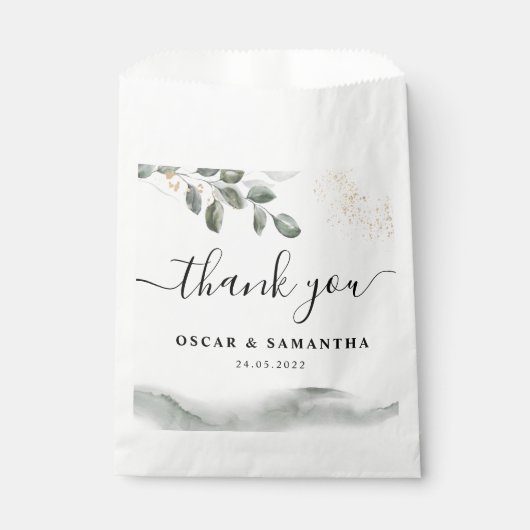 Gentle Greenery Waterverf Leaf | Goudstof Bedankzakje (Voorkant)