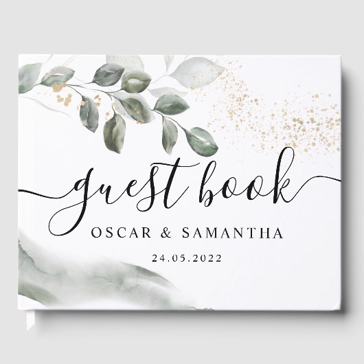 Gentle Greenery Waterverf Leaf | Goudstof | Gastenboek (Voorkant)