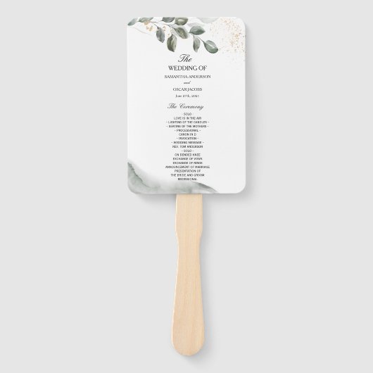 Gentle Greenery Waterverf Leaf | Goudstof Handwaaier (Voorkant)