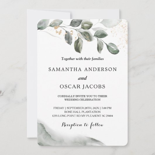 Gentle Greenery Waterverf Leaf | Goudstof Kaart (Voorkant)