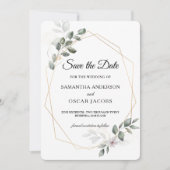 Gentle Greenery Waterverf Leaf Lijst & Flower Save The Date (Voorkant)