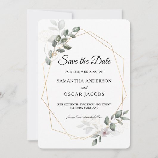 Gentle Greenery Waterverf Leaf Lijst & Flower Save The Date (Voorkant)