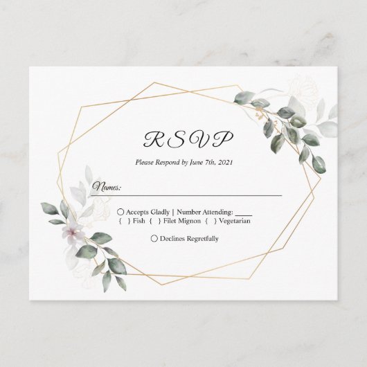 Gentle Greenery Waterverf Leaf Lijst & Flower Uitnodiging Briefkaart (Voorkant)