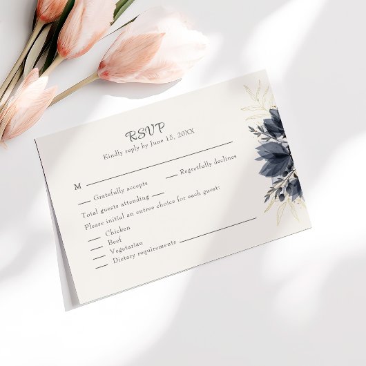 Gentle Grey Flowers Bruiloft RSVP Kaart met Menu