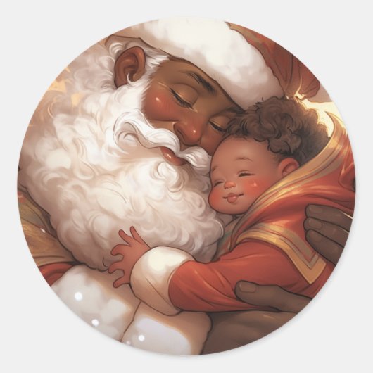 "Gentle Guardian: Zwarte Kerstman en Vreedzame Bab Ronde Sticker (Voorkant)