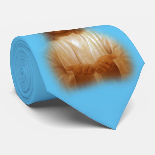 Gentle Jesus Religious Sky Blue Satin Necktie Stropdas (Opgerold)