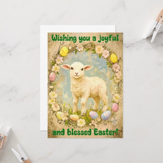 Gentle Joy – Easter Lamb Wishes Kaart (Voorkant / Achterkant in situ)