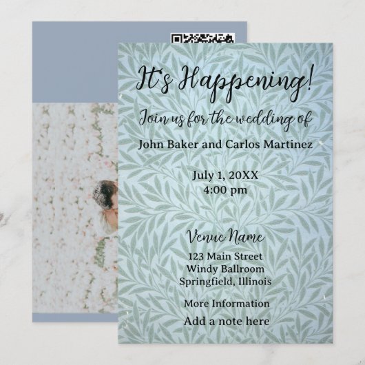 Gentle Leaves Wedding Invitation Kaart (Voorkant / Achterkant)