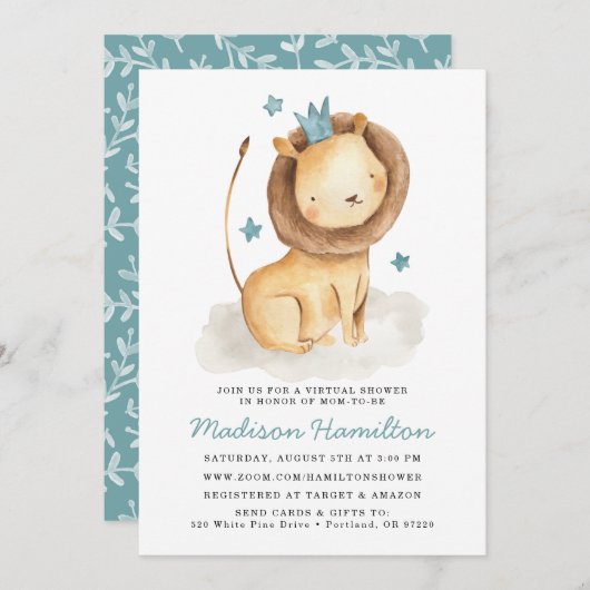 Gentle Lion Virtual Baby shower Invitation Kaart (Voorkant / Achterkant)